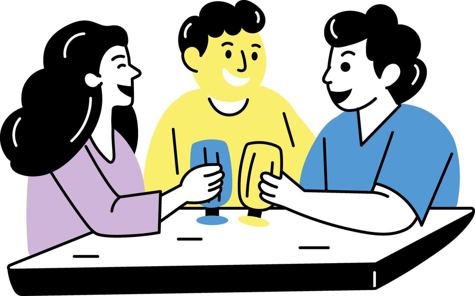 Hand drawn illustration of group of friends drinking together vector