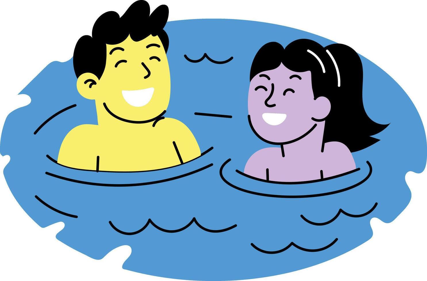 Two friends swimming in a pool, hand drawn illustration vector