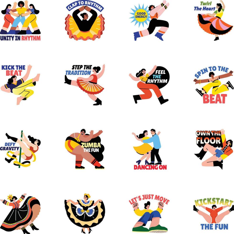 Bundle of Flat Style Dance Performance Stickers vector