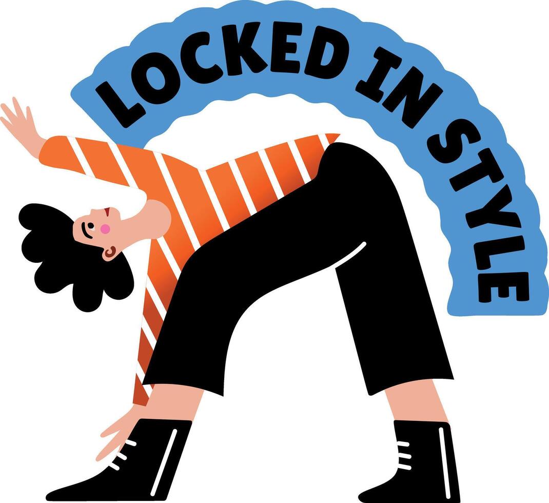 Flat sticker of a character doing hip hop dancing with locked in style typography vector