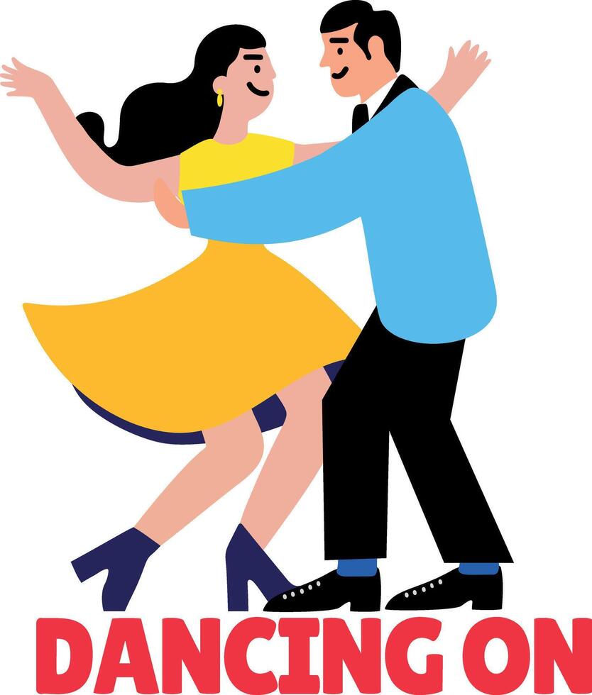 A flat style sticker of a couple performing tango dance with dancing on typography vector