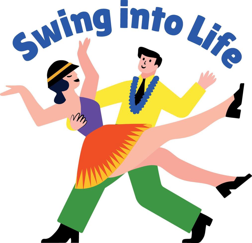 Flat sticker of couple dance with swing into life typography vector