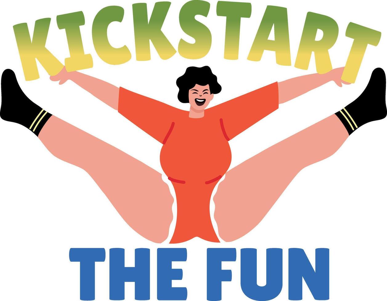 A character doing cheerleading dance with kickstart the fun typography vector