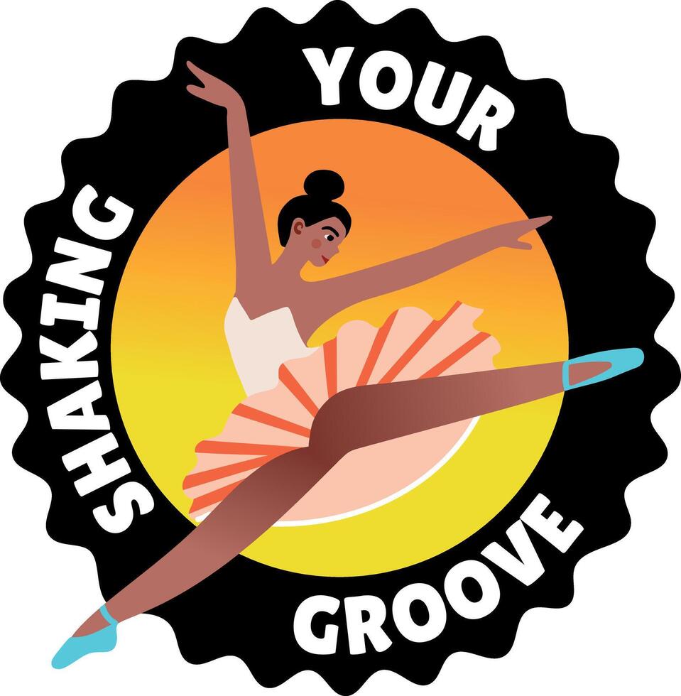 A flat sticker of a ballet dancer with shaking your groove typography vector