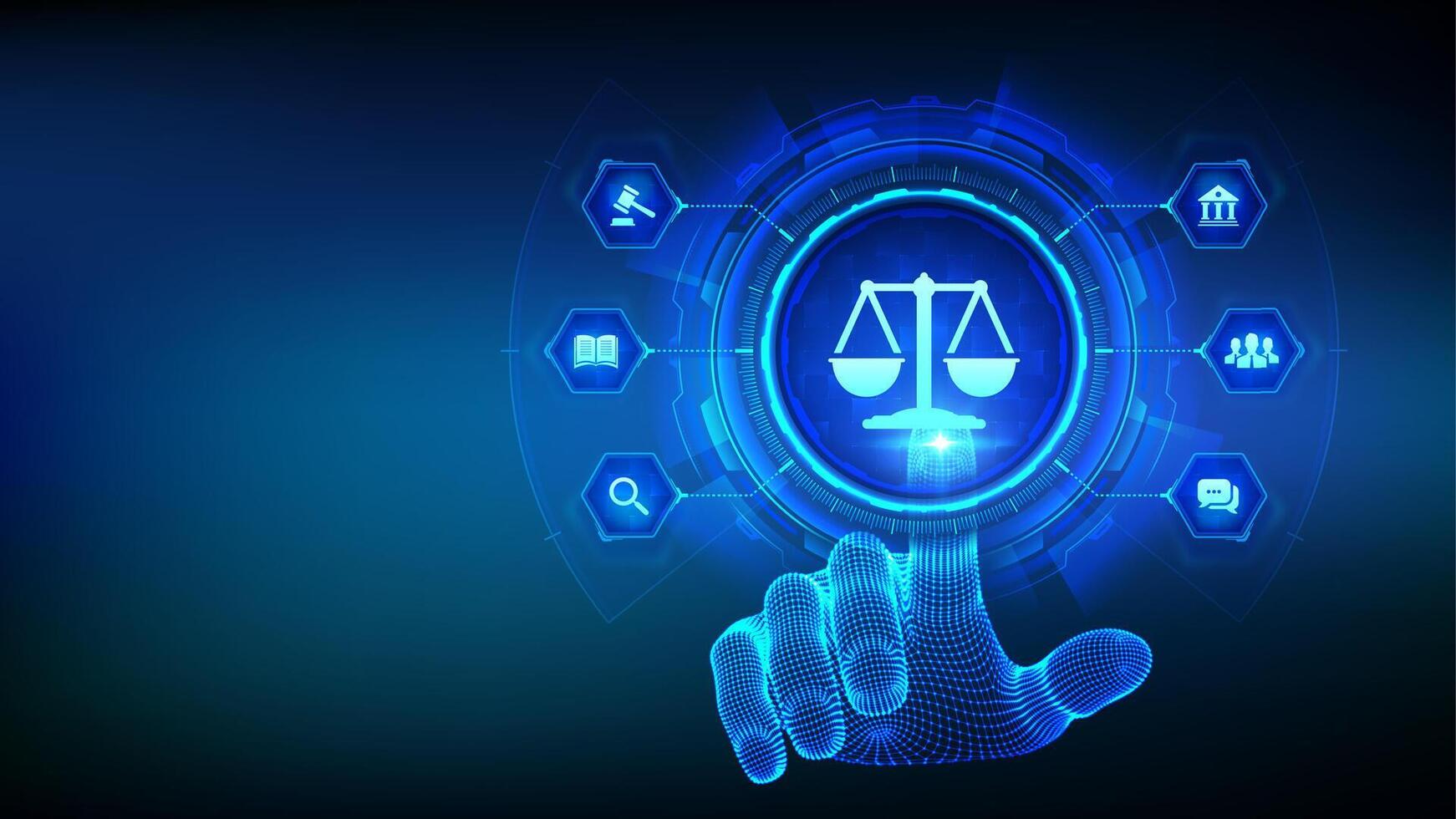 Labor law, Lawyer, Attorney at law, Legal advice concept on virtual screen. Internet law and cyberlaw as digital legal services or online lawyer advice. Hand touching digital interface vector