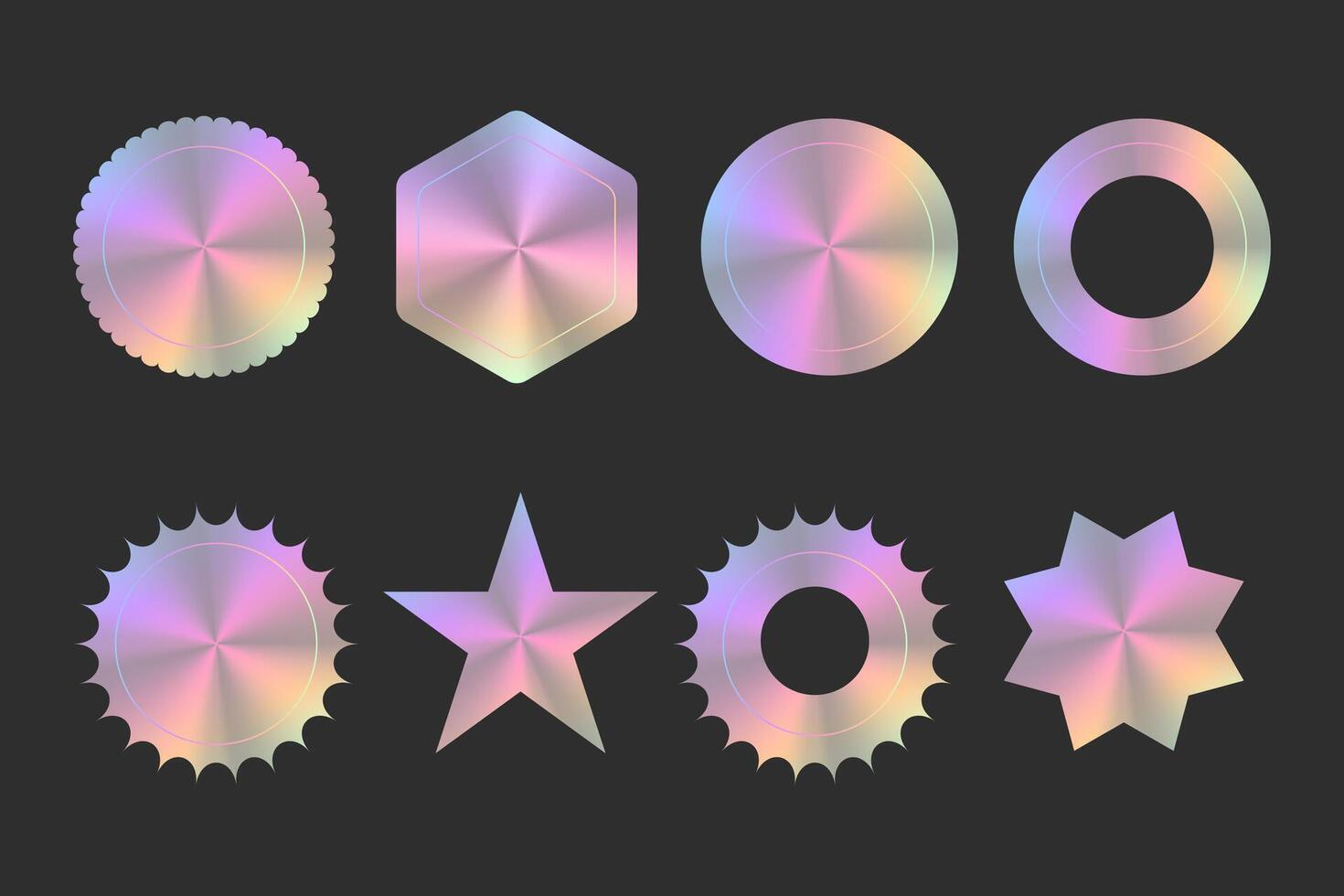Set of hologram shapes sticker isolated background. vector
