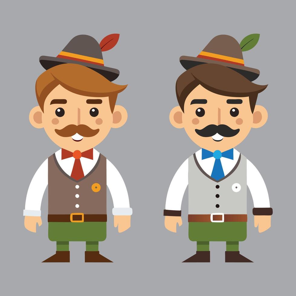 a flat illustration of a person wearing a traditional Oktoberfest costume, small height vector