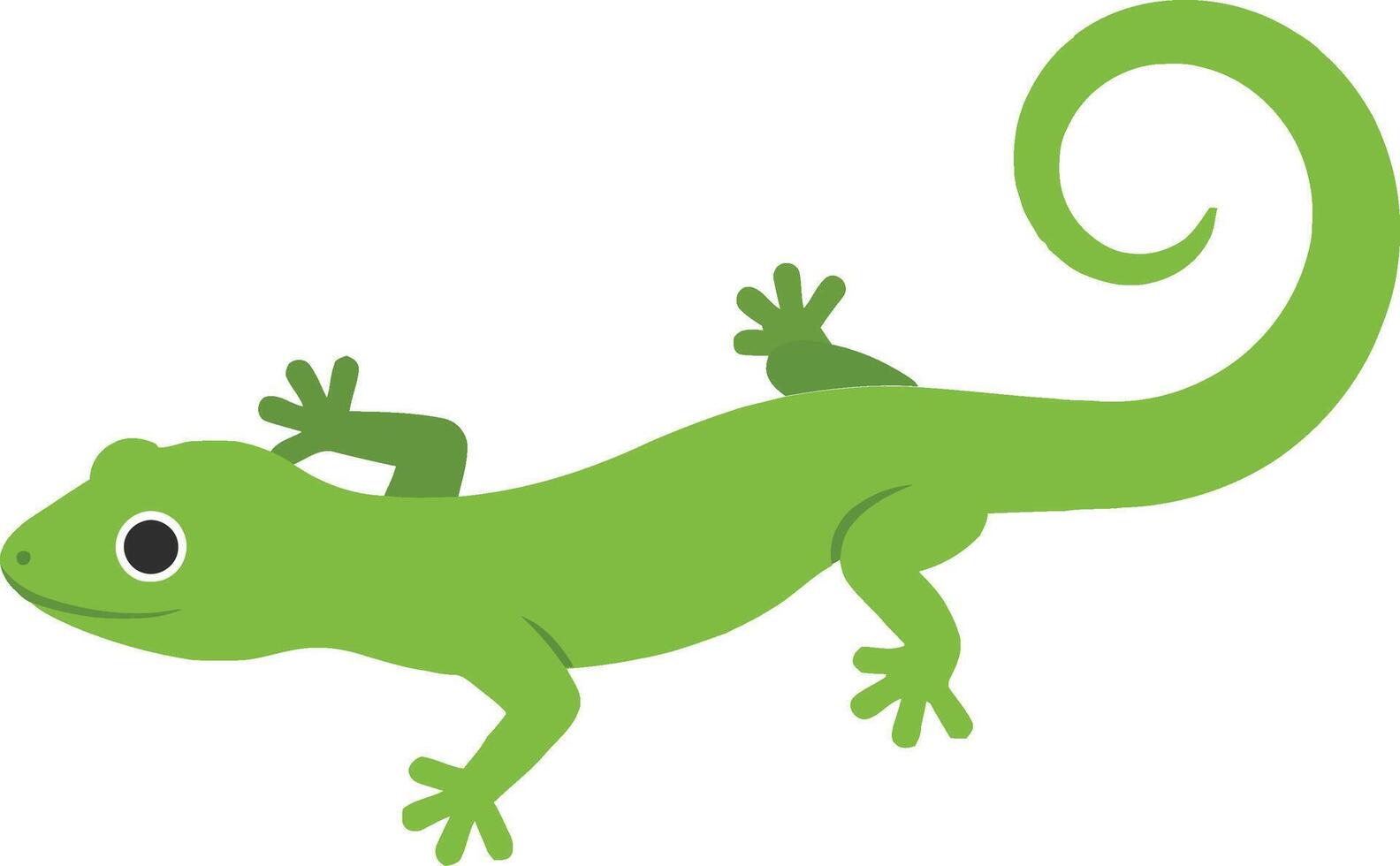 Green lizard crawling on a white background in a minimalistic flat design style showcasing its unique features and playful posture in illustration vector