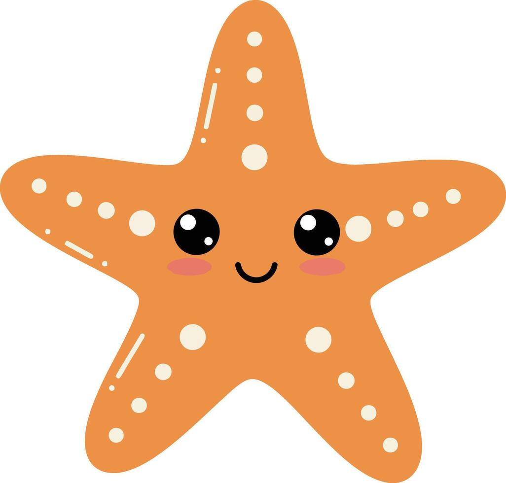 Cute orange starfish character with exaggerated facial features in a playful, minimal design style showcasing vibrant colors and cheerful expression in art vector