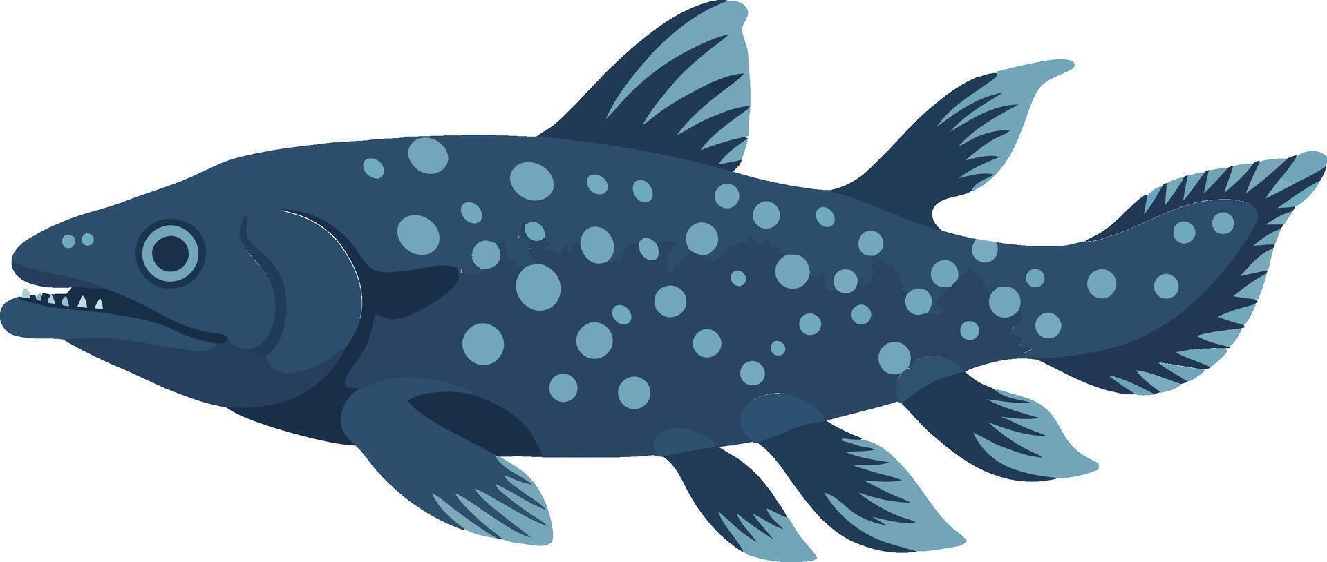 Detailed illustration of a coelacanth fish in a flat design style showcasing its unique features and aquatic environment in a vibrant color palette art vector