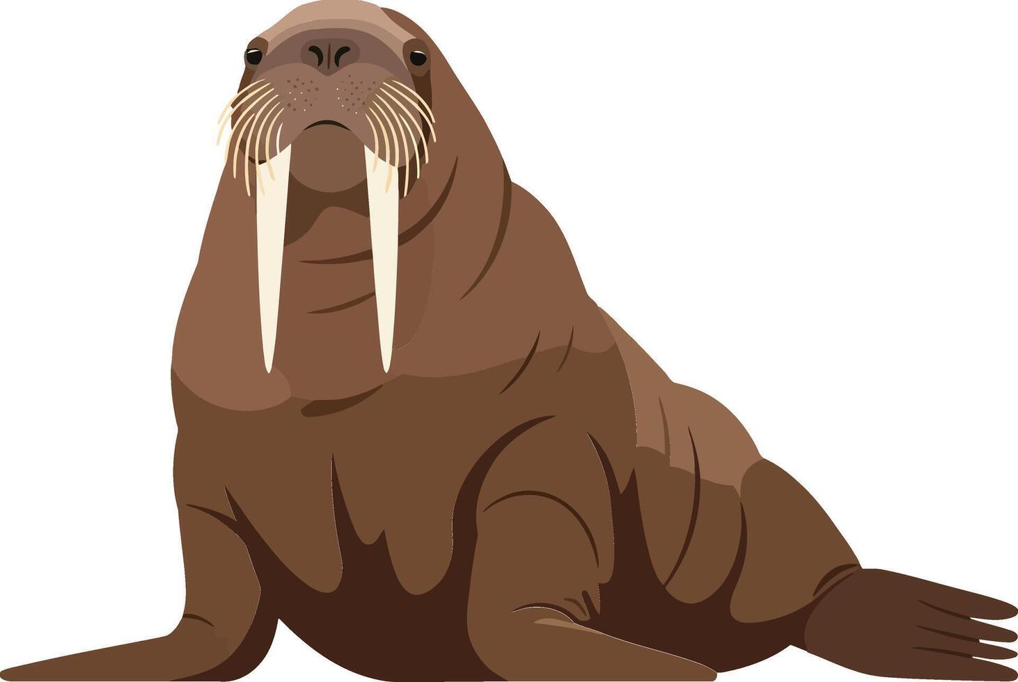 A detailed illustration of a walrus lounging peacefully on a sandy beach with a calm ocean backdrop and warm sunlight illuminating its features in vibrant art vector