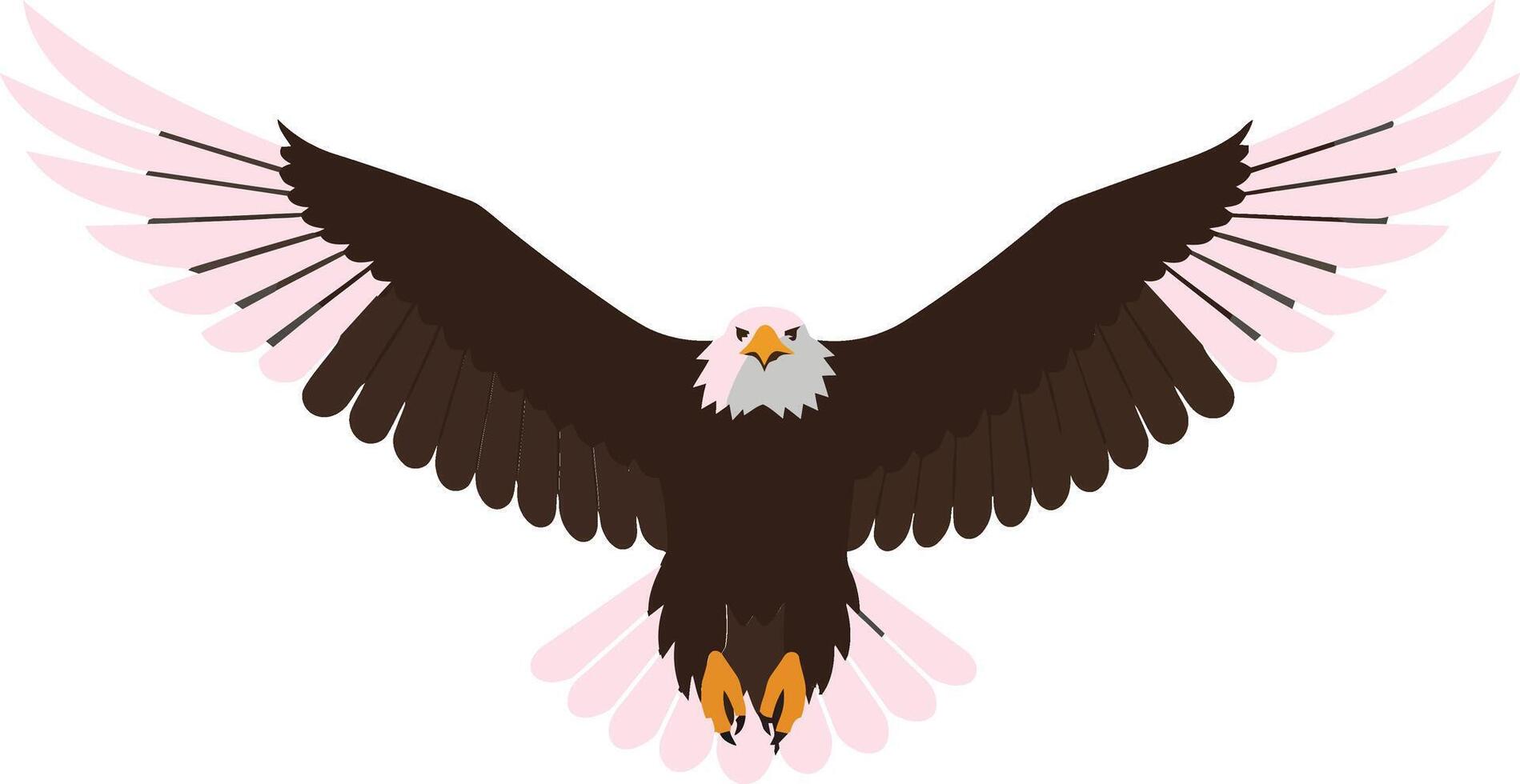 Majestic bald eagle soaring through a clear blue sky in a flat illustration showcasing its powerful wingspan and regal presence vector