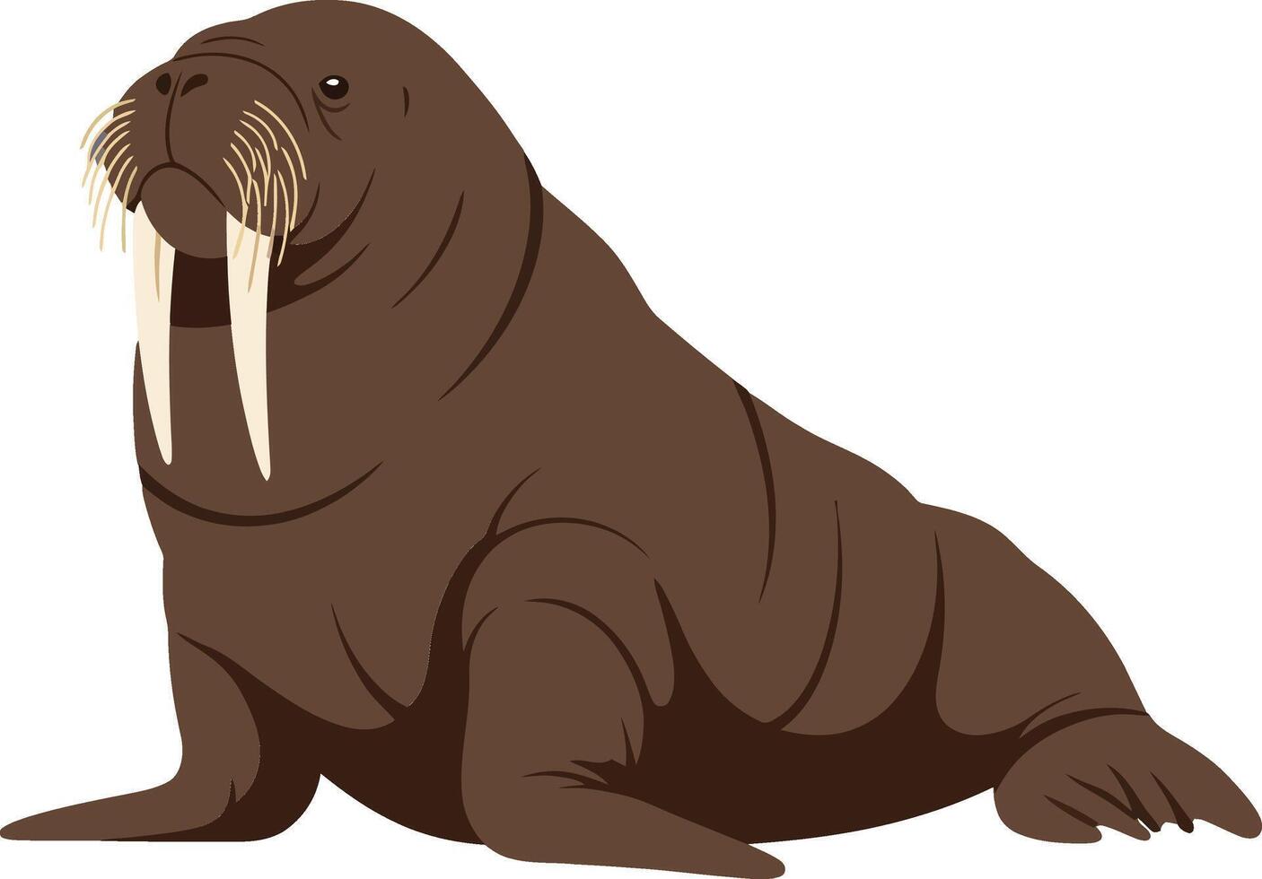 A detailed walrus resting on a rocky shore in a flat art style with a calm and serene atmosphere vector