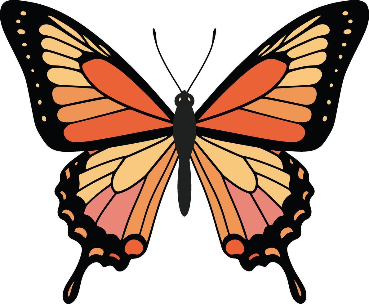 Colorful monarch butterfly in flat design style showcasing vibrant wings and delicate details, ideal for nature-themed art vector