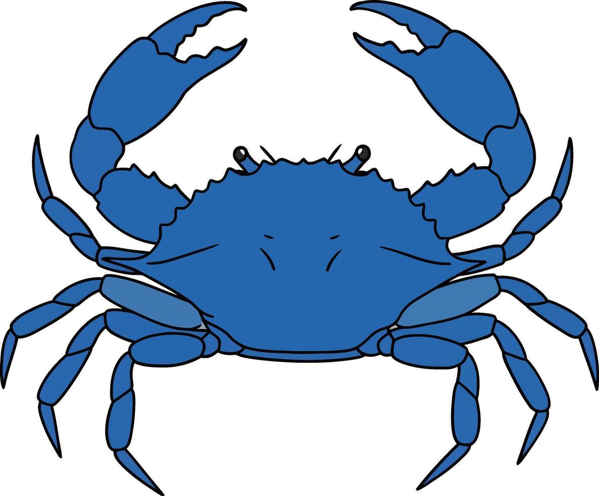 Blue crab illustrated in a detailed, flat design style showcasing vibrant colors and intricate features, perfect for seafood themes in art vector