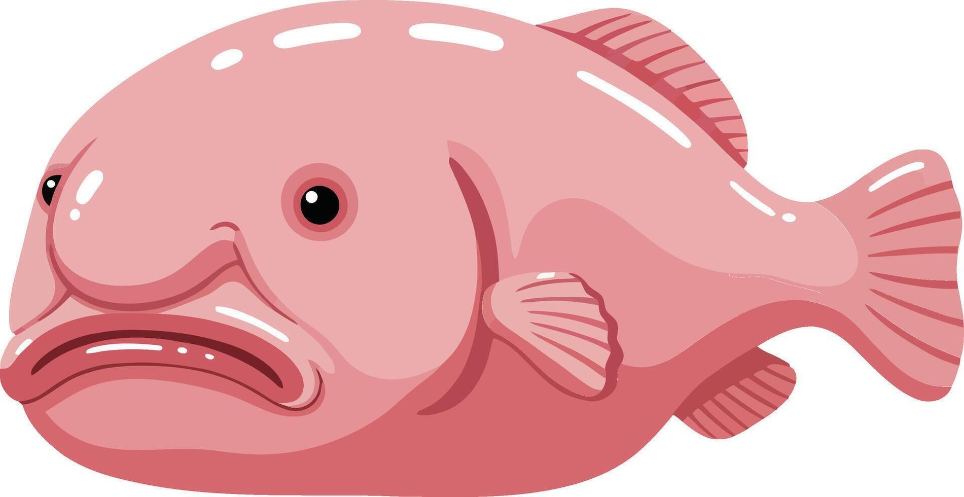 Cartoon-style pink fish with exaggerated features swimming in a playful underwater setting, showcasing vibrant colors and whimsical design, illustration vector