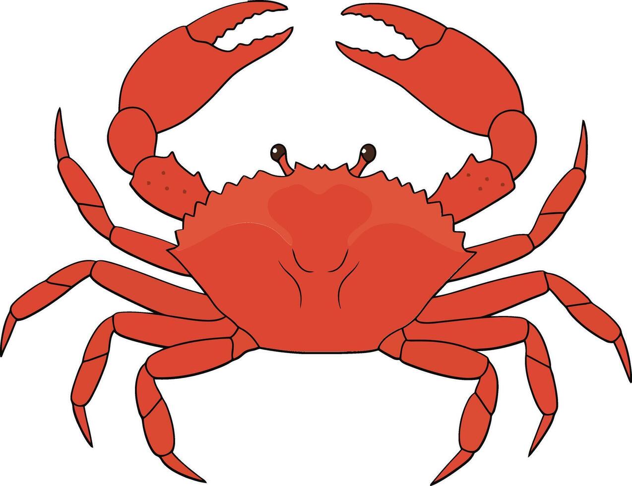 Red crab with large claws depicted in a minimalistic flat design showcasing vibrant colors, geometric shapes, and natural elements in art vector