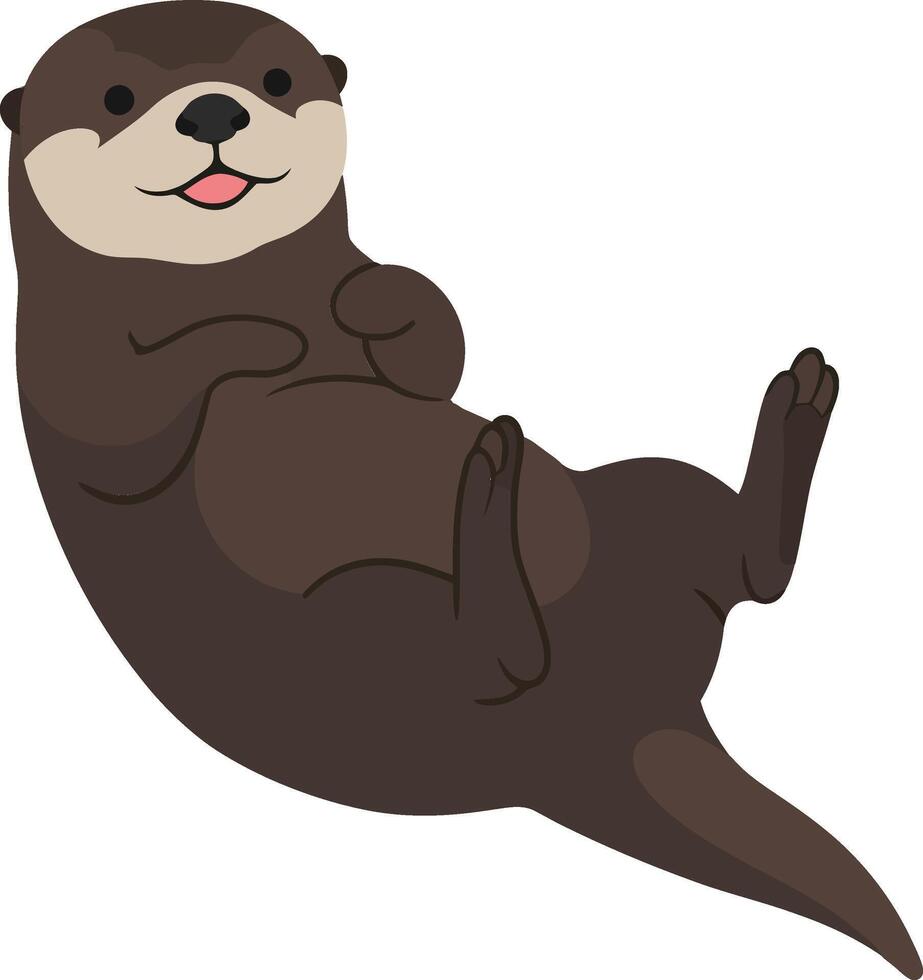 Playful otter floating on its back in a serene and cheerful setting, showcasing a flat and minimal design style, illustration vector