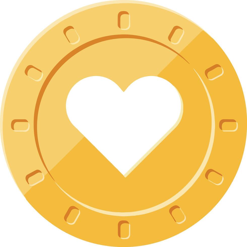 Golden coin featuring a heart symbol in a minimalistic style, representing love and wealth, perfect for digital projects, illustration vector
