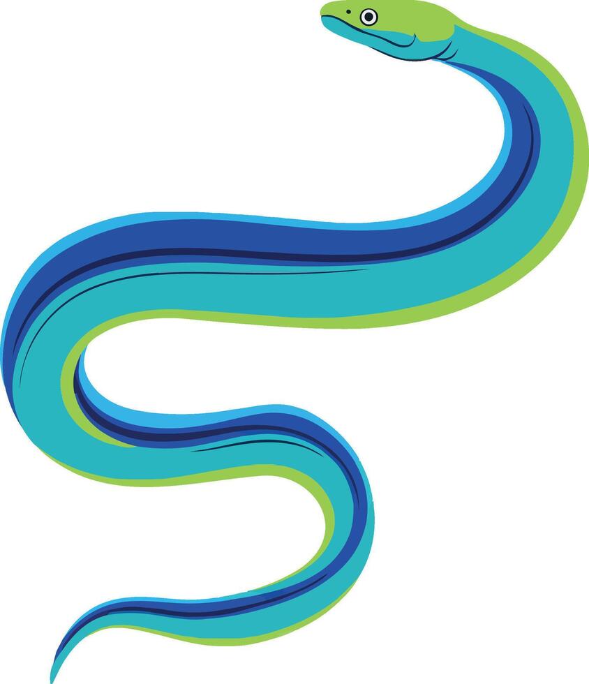 A vibrant blue and green eel gracefully swimming through water in a flat illustration showcasing aquatic life and natural beauty vector
