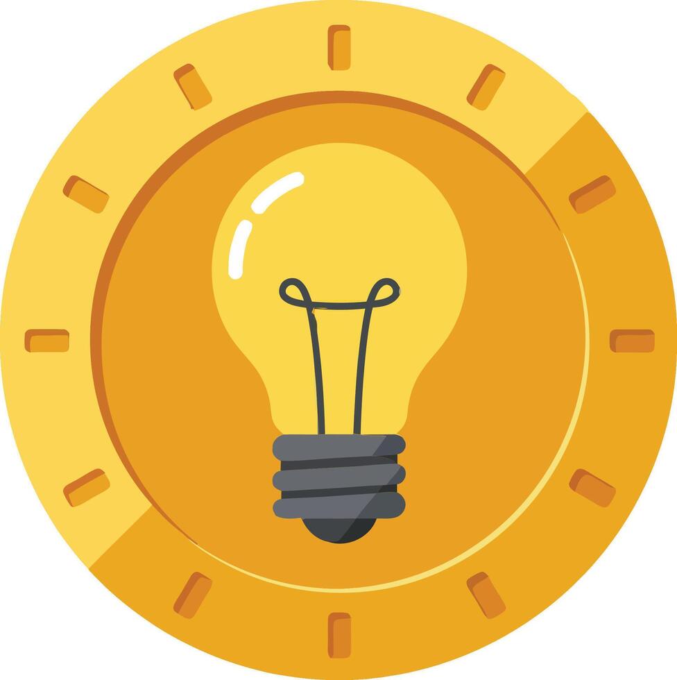 Light bulb icon surrounded by a golden coin design in a flat illustration style showcasing creativity and innovation with a cheerful tone vector