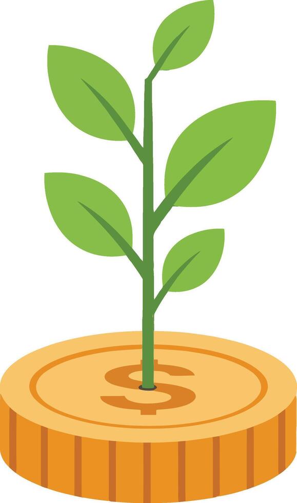 Green plant sprouting from a wooden stump in a minimal design style, symbolizing growth and renewal in art vector