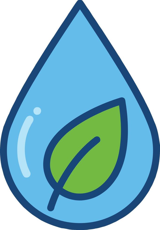 Water droplet with a green leaf symbolizing sustainability in a minimal flat design illustration vector