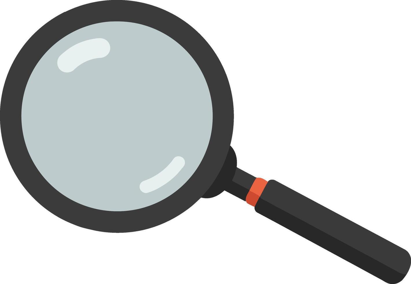 A simple black magnifying glass with a round lens and orange accent showcasing detailed, minimal design in flat art vector