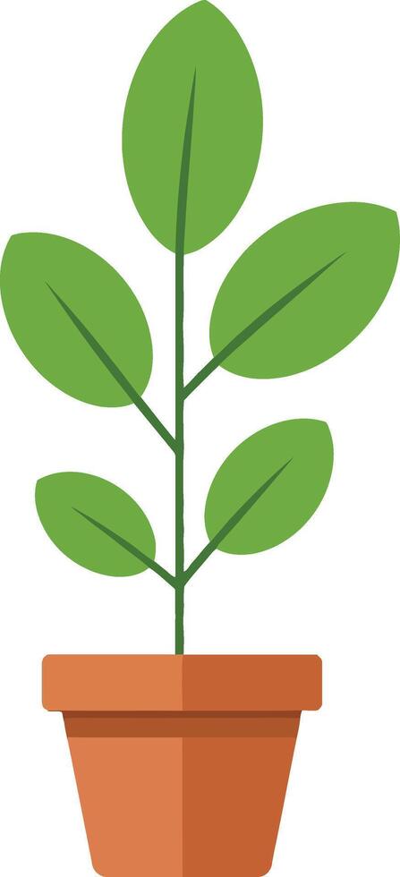 Green potted plant with vibrant leaves in a minimalist design showcasing natures beauty in flat art vector