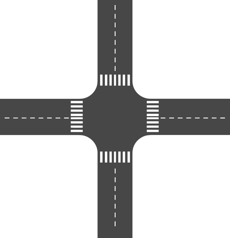 Circular intersection design with clear lanes and traffic markings in a flat style for urban planning art vector