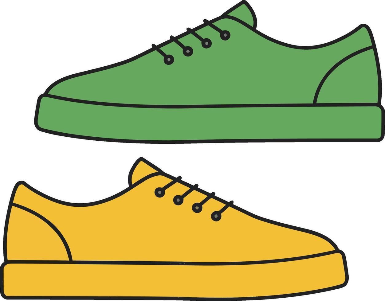 Colorful green and yellow sneakers displayed in a flat design style showcasing simplicity and vibrancy in art vector