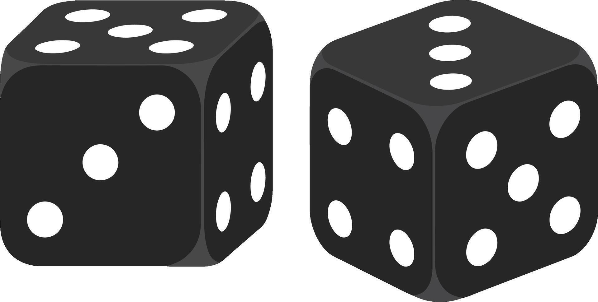 Two black dice displaying random numbers in a minimal style, showcasing perspective and shading, perfect for gaming and design needs, art vector