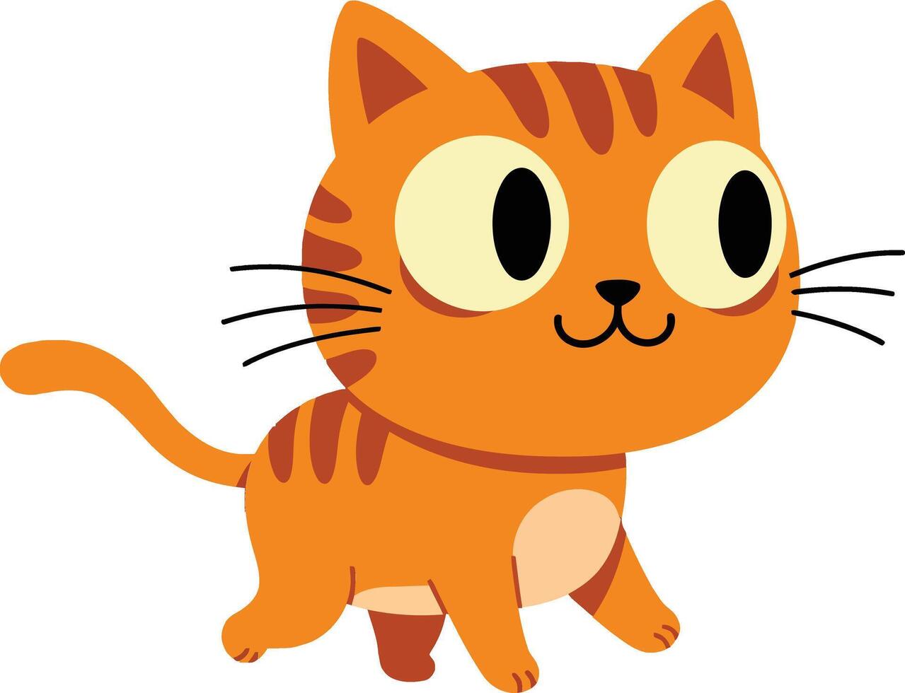 Cute orange kitten with large eyes playfully walking on a white background in a minimal flat design illustration vector