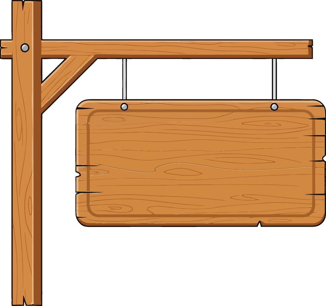 Wooden hanging signboard with a rustic design, featuring a detailed flat style, perfect for decoration, advertising, or wayfinding in art vector