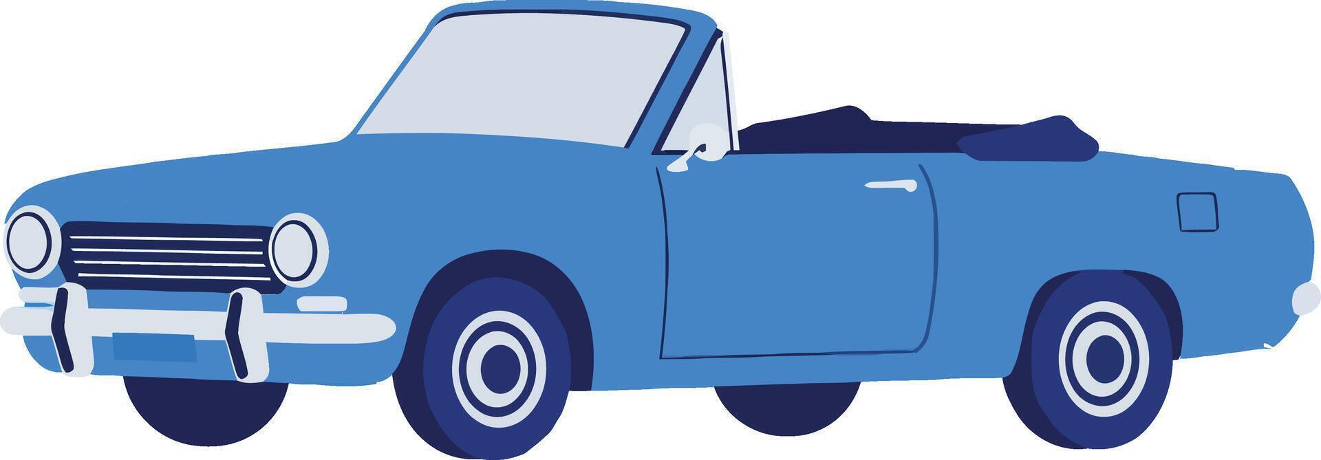 Classic convertible car in vibrant blue color with sleek lines and minimalistic design style, showcasing retro charm in illustration vector