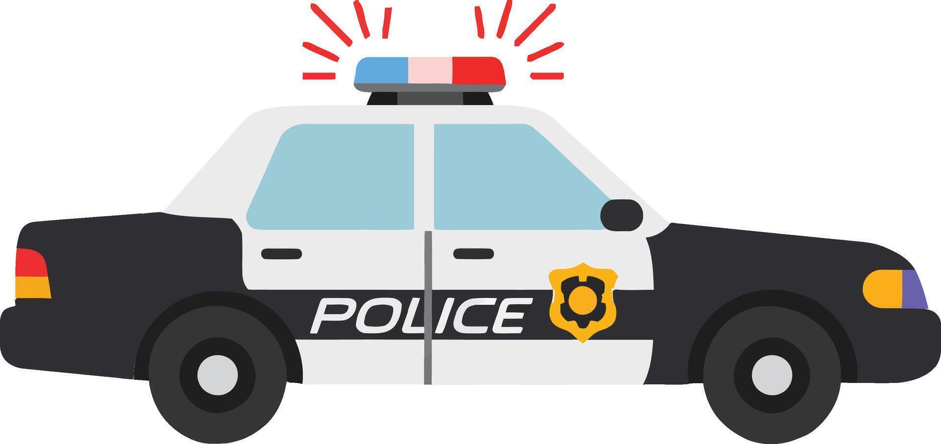Police car with flashing lights in a flat design style showcasing law enforcement and security in art vector