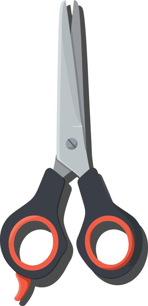 A pair of sharp, modern scissors with black and orange handles in a minimal flat design style, perfect for creative projects and crafting art vector