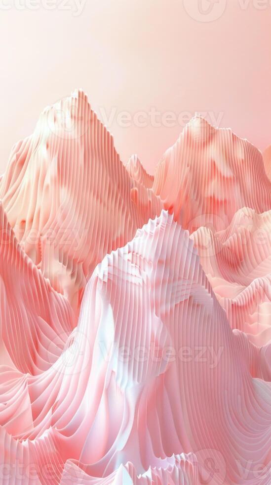3d rendering of mountains with pink and white waves photo