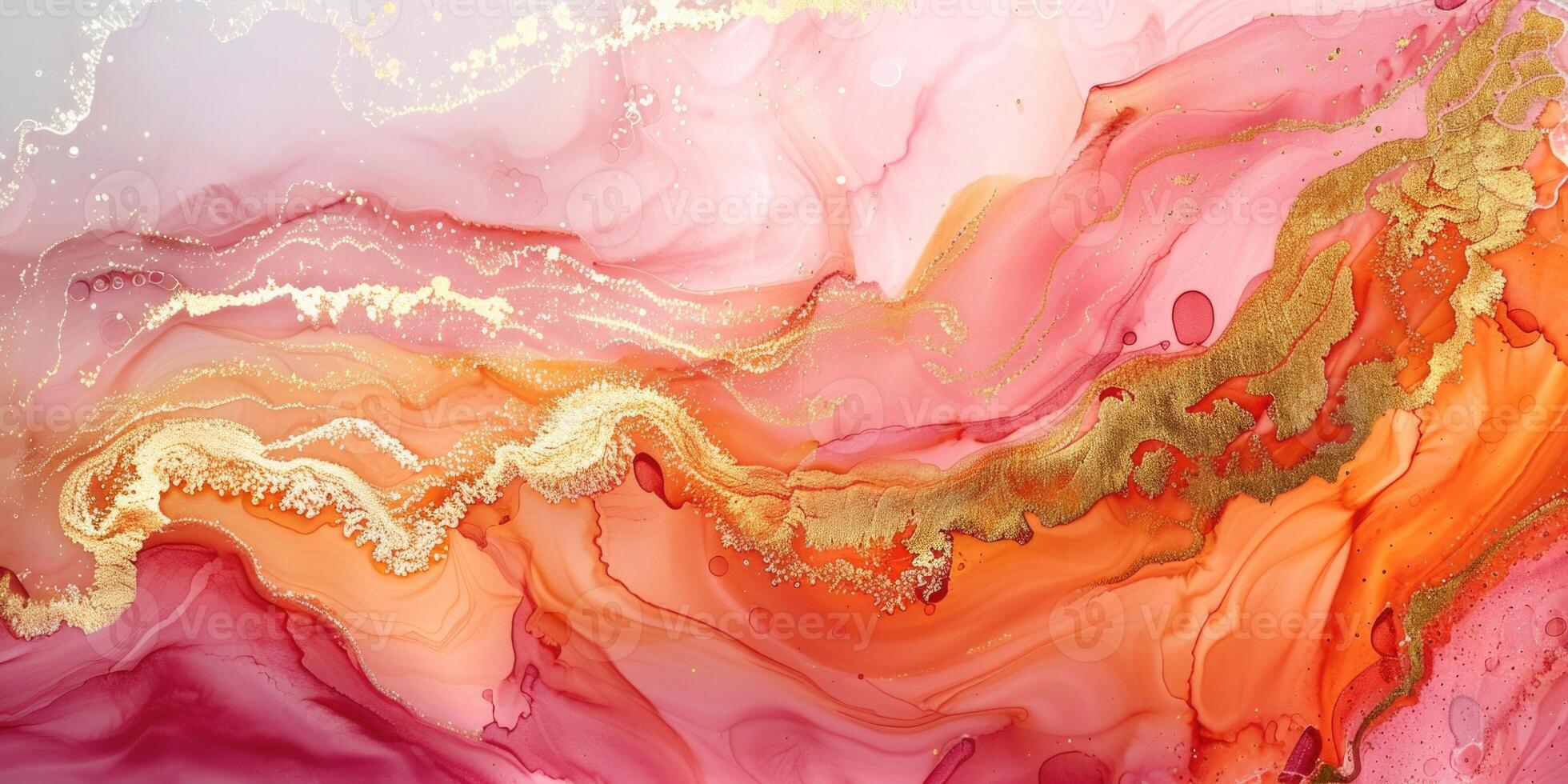 Pink, orange and gold abstract painting photo