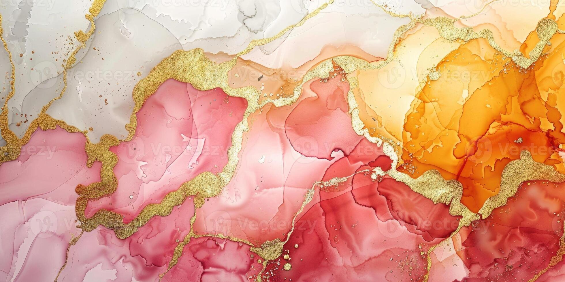 Abstract painting of pink, orange and gold colors photo