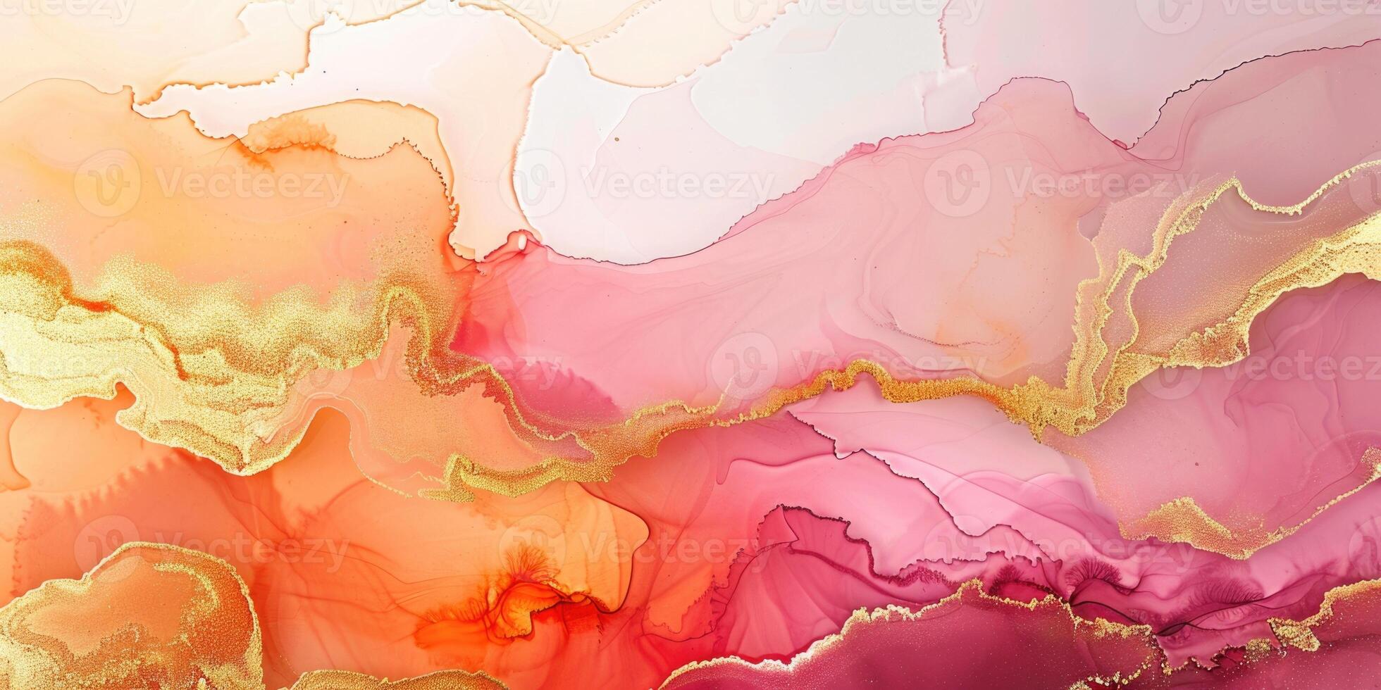 Abstract painting with pink, orange and gold colors photo