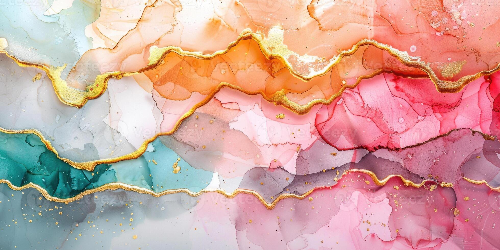 Colorful abstract painting with gold and pink paint photo