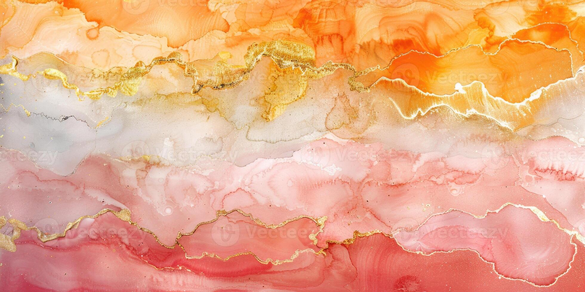 An abstract painting with orange, pink and gold colors photo