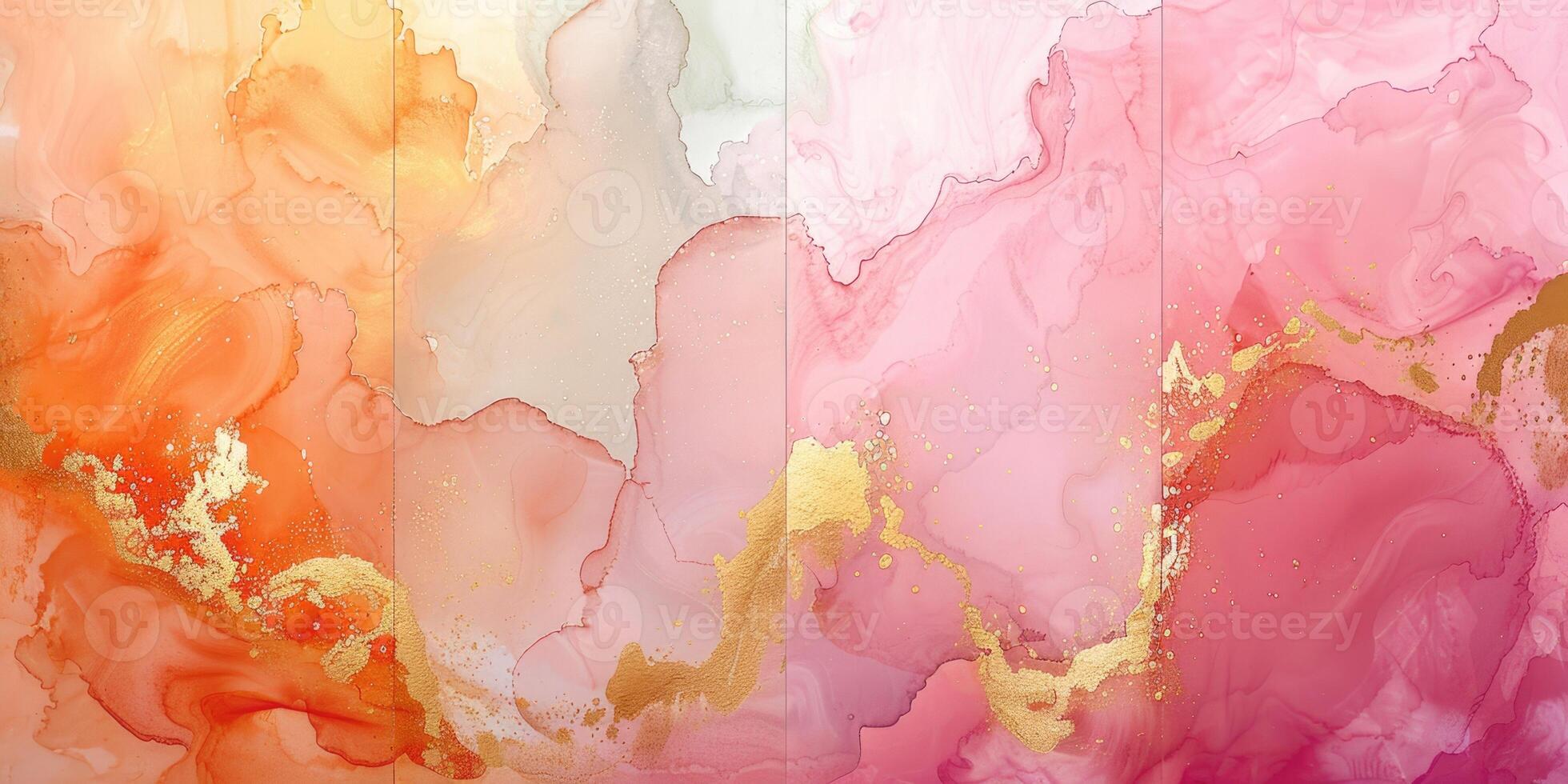 Abstract painting with pink, orange and gold colors photo