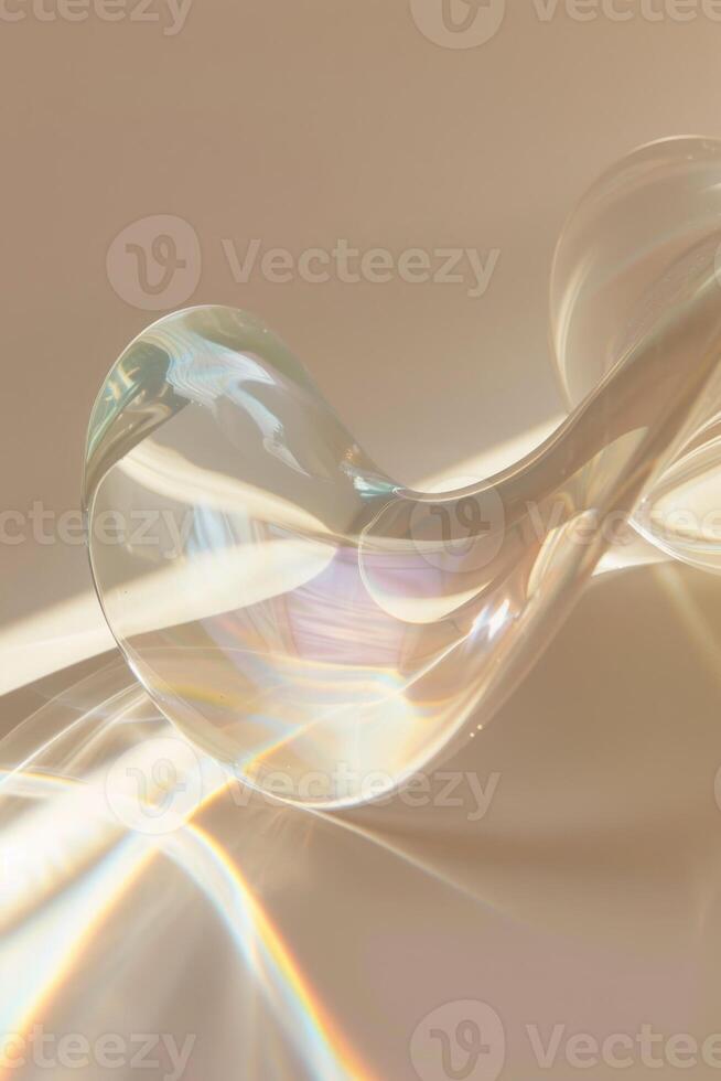 A glass object with a curved shape on a white surface photo