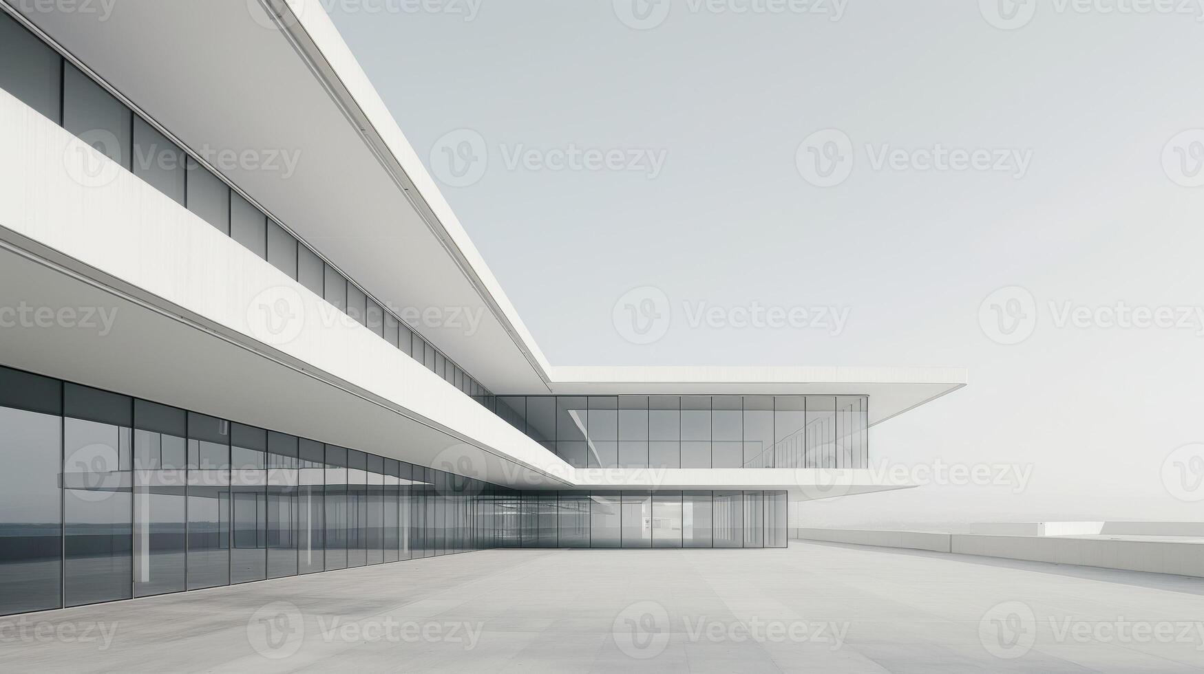 Modern architecture in a white building with glass walls photo