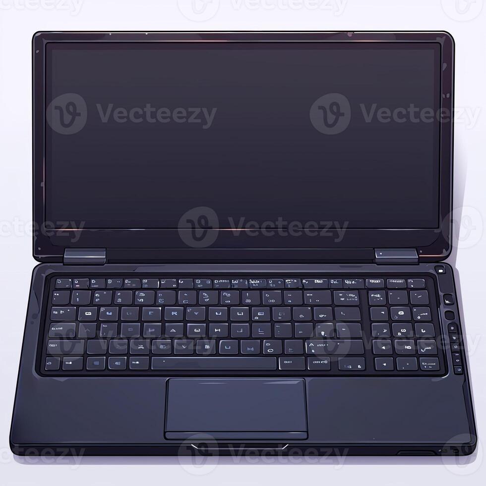 A laptop computer with a black screen and keyboard photo