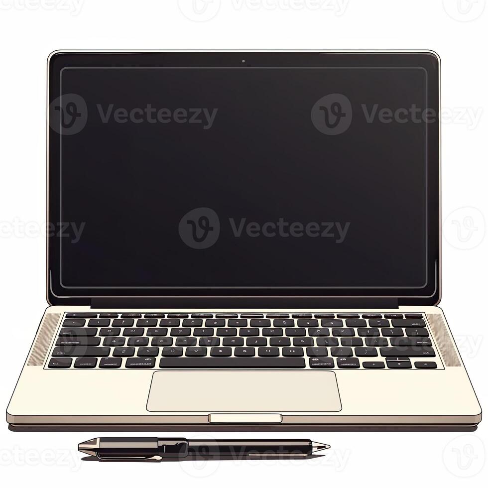 A laptop computer with a pen and a blank screen photo