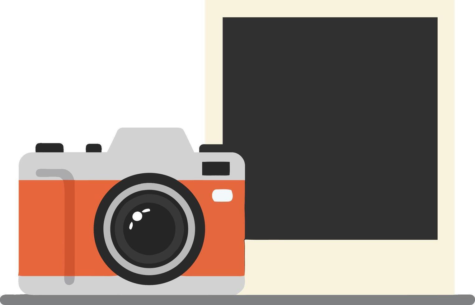 Retro-styled camera and laptop arranged on a flat surface showcasing minimal design aesthetics in art vector