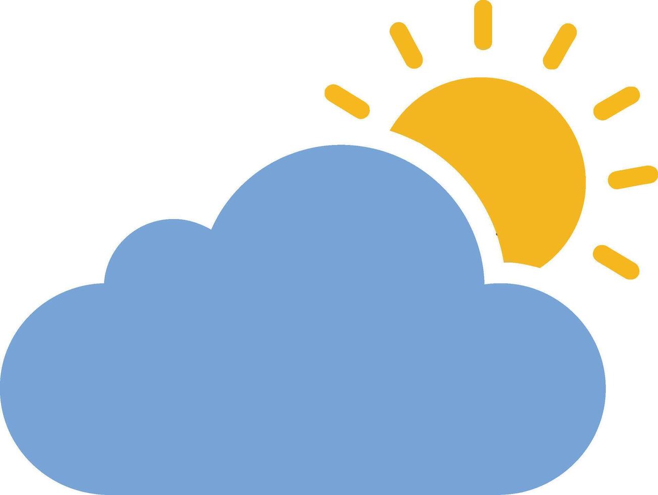 Blue cloud with a bright yellow sun peeking from behind in a flat design art style vector
